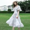 卓雅周末 JORYA weekend 2025夏季甜美V领灯笼袖印花收腰中长款茶歇连衣裙