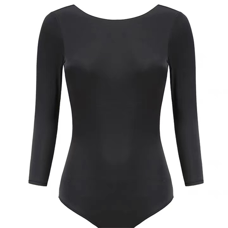 AMLLIVE简约气质性感露背泳衣女连体黑色显瘦长袖防晒度假温泉