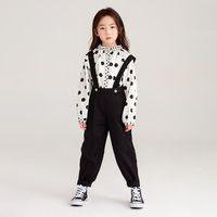 【清仓款】安奈儿女童春秋爱心装饰梭织背带裤宽松时尚甜美长裤