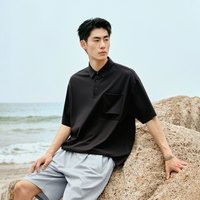 太平鸟男装 休闲polo衫工装时尚休闲翻领短袖t恤 S 黑色 备用(宽松)