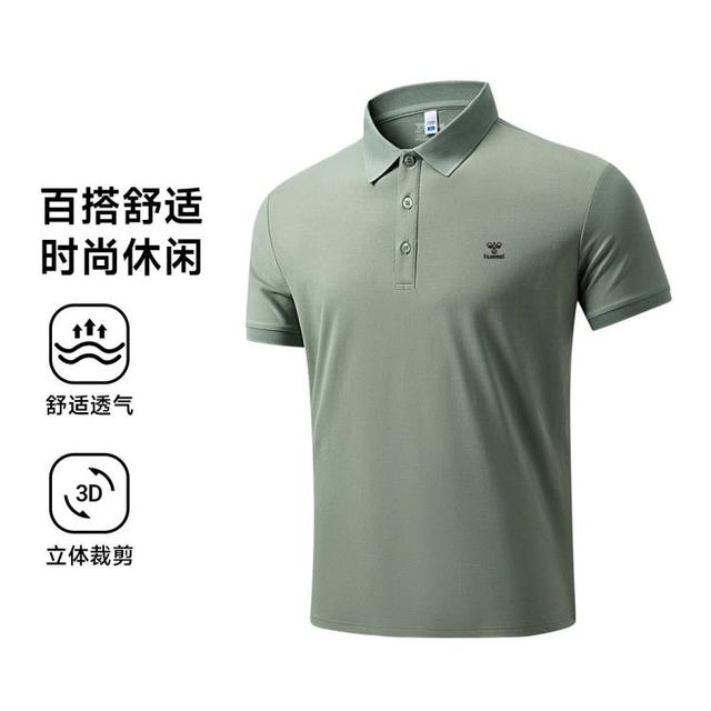 hummel 夏季薄款Polo衫男宽松户外跑步运动透气上衣休闲翻领短袖T恤