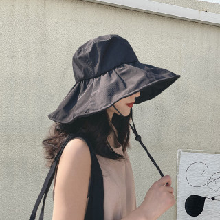 温诗欧黑胶防紫外线晒遮阳帽子女夏遮脸大帽檐防晒帽户外渔夫帽子 黑色（带防风绳）