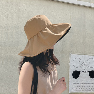 温诗欧黑胶防紫外线晒遮阳帽子女夏遮脸大帽檐防晒帽户外渔夫帽子 黑色（带防风绳）