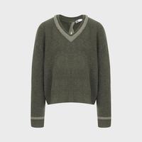 限尺码：ZARA 女式V领时尚拼色宽松露背毛衣