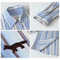 CHIC VEN 2025夏季天丝时尚刺绣条纹衬衫中长款廓形防晒衬衣女chicven 蓝色条纹 L （60-70公斤）