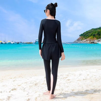 芭比游泳衣女士长袖长裤分体保守显瘦成人冲浪浮潜水母服2件游泳套装 2XL