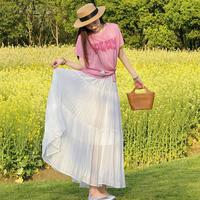 女装【胸前撞色字母】2025夏季前侧开叉设计短袖针织衫女百搭上衣