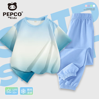 小猪班纳儿童夏款套装2025女童渐变凉感衣服透气夏季男童运动防晒短袖 【套装】蓝/纯色-浅蓝/纯色 140 （体重56-68）