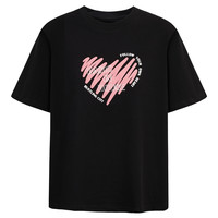 100%棉|Basic House/百家好日常系列圆领短袖T恤女2025夏季 “盛夏节奏” 粉绿渐变刺绣黑色 S