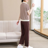 妈妈夏装休闲条纹上衣两件套2025新款短袖卫衣中老年女运动服套装