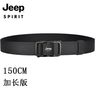 JEEP SPIRIT皮带男士帆布带加长款带身合金扣头自动扣腰带年轻人军训户外裤带 黑扣黑带120cm夏季款