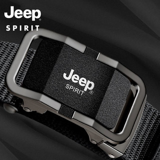 JEEP SPIRIT皮带男士帆布带加长款带身合金扣头自动扣腰带年轻人军训户外裤带 黑扣黑带120cm夏季款