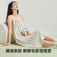 有棵树纯棉女士睡裙春夏款吊带裙竖条睡裙清凉可外穿家居服中长裙