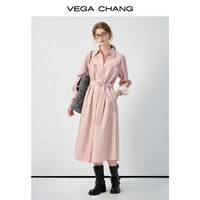 VEGA CHANG法式连衣裙女2025年春季新款长袖高腰甜美风长袖裙子 烟雾粉