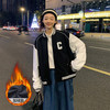 唐狮 [1折价66.9元叠加优惠券]唐狮秋冬季外套女拼接袖左胸字母短款棒球服上衣休闲百