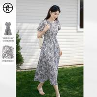 【AN大码系列】2025夏装法式花苞袖碎花裙女式打揽连衣裙