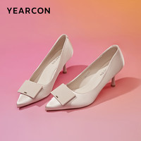 意尔康女鞋细跟高跟鞋尖头浅口职场气质单鞋女 29935W 浅黄 36