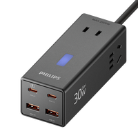 飞利浦 桌面插排 氮化镓 30W 1.5米 6个接口 黑色