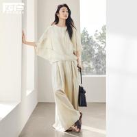 2025夏装法式慵懒亚麻衬衫裤裙两件套松弛感宽松女式气质套装