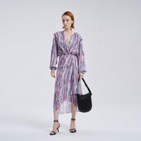 Iro 季法式轻奢女装水彩印花V领连衣裙春秋