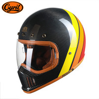 CYRIL碳纤维头盔夏季摩托车复古头盔赛罗四季男女通用机车巡航全盔 螺旋星红【送可拆卸帽檐】 2XL(59-60cm)