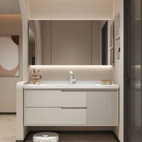 九牧（JOMOO）高端浴室柜组合含陶瓷一体洗脸盆与镜柜0级环保实木浴室柜 奶咖半封普通镜柜防水防潮 90CM广东优等陶瓷盆铜芯招财猫龙