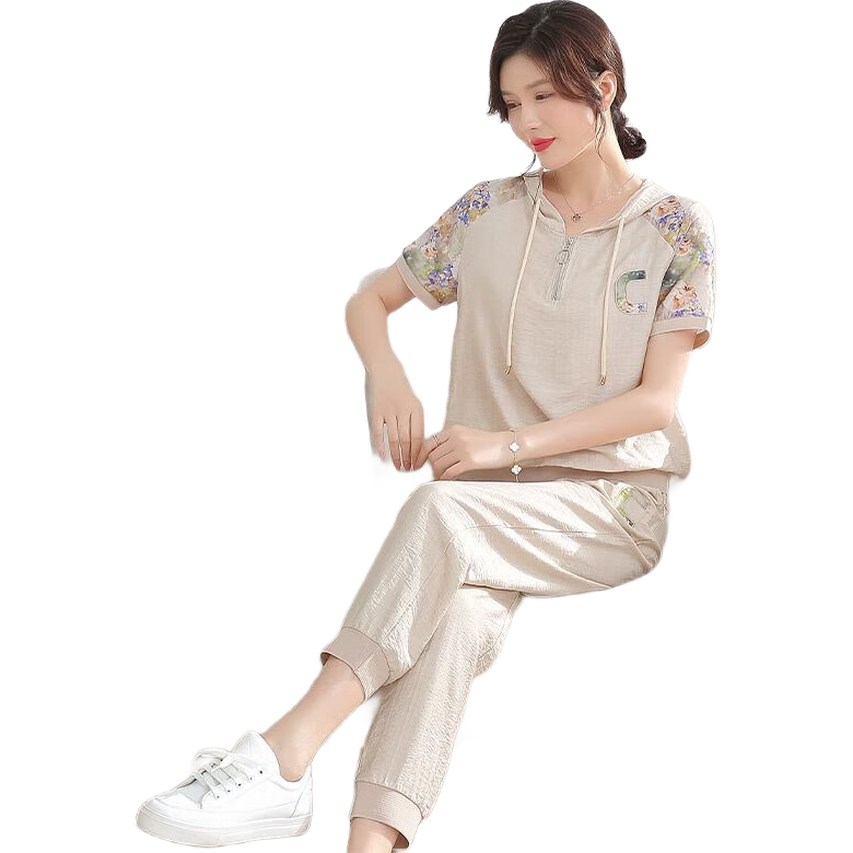 雪夕妈妈装夏季休闲运动服套装洋气大码两件套妈妈中老年女夏装新款