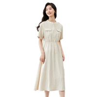 梵希蔓休闲通勤连衣裙女2025夏季工装风收腰显瘦圆领裙子