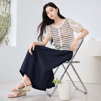 香影 X.YING通勤穿搭裙子套装女2025夏季条纹针织衫藏青半身裙两件套 藏青 L 165/88A/110-125斤