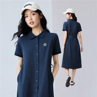 佐丹奴裙子女夏季学院风纯棉刺绣绑带翻领短袖连衣裙13465303