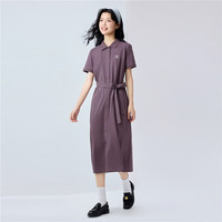 佐丹奴裙子女夏季学院风纯棉刺绣绑带翻领短袖连衣裙13465303 81月球紫 L