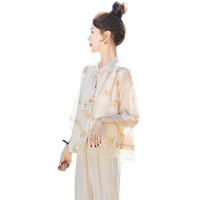 丝柏舍立领衬衫2025春夏新款女装新中式印花宽松款单排扣衬衣