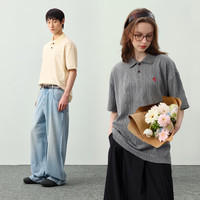 PSO Brand【品质肌理】老钱风小熊刺绣针织纹短袖POLO男女款上衣 铅笔灰 PencilGrey 2XL
