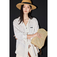 IY2025春新款老钱风法式飘带领条纹宽松休闲百搭通勤白衬衫女 604米白