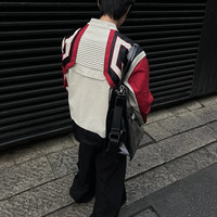 楠子汉欧美hiphop短款拼接赛车外套男潮牌高街小众设计高级感机车服夹克 红色 XL