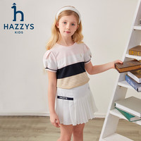 哈吉斯(HAZZYS)童装女童T恤夏新品轻薄舒适透气泡泡袖休闲短袖圆领衫