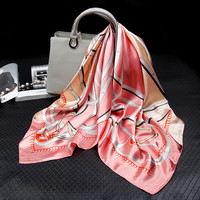 上海故事90*90cm仿真丝大方巾女丝巾 春秋防寒披肩送亲人朋友 饰带 西瓜红