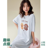 安之伴【巨凉感】短袖睡裙女夏季纯棉甜美卡通可外穿中长款睡衣薄 牛仔兰 L