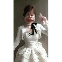 斐莉玥甜美风波点吊带连衣裙套装女薄款防晒开衫拼接a字蛋糕裙超仙短裙