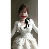 斐莉玥甜美风波点吊带连衣裙套装女薄款防晒开衫拼接a字蛋糕裙超仙短裙 白色小开衫 2XL