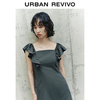 UR夏季新款女装时尚复古休闲小飞袖褶皱连衣裙UWL740040