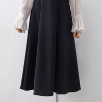 巧丂 职业简约黑色西装裙女高腰显瘦垂感通勤中长款a字裙半身裙大摆裙 黑色