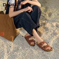 的的的沃 Devo Life  的的沃 Devo Life   Life Life软木拖鞋休闲防滑复古文艺日系森女一字凉拖女鞋56523 酒红磨砂 38