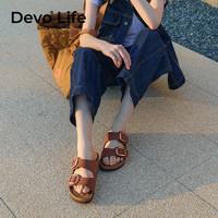 的的的沃 Devo Life  的的沃 Devo Life   Life Life软木拖鞋休闲防滑复古文艺日系森女一字凉拖女鞋56523 杏色磨砂 40