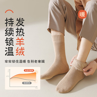 袜子男士羊毛袜秋冬款中筒袜加绒加厚冬季保暖吸汗防臭羊绒长筒袜 【无骨抗起球】均码 (39-45.5)