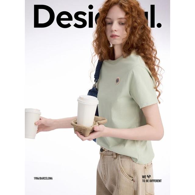 Desigual 西班牙时尚奢品 女士T恤 25春夏新款宽松刺绣星环圆标薄荷曼波风