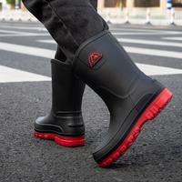 西域骆驼防水雨鞋男士时尚中筒雨靴厨房防滑劳保胶鞋赶海钓鱼水鞋 红色【加棉款】 拍大一码 42