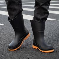 西域骆驼防水雨鞋男士时尚中筒雨靴厨房防滑劳保胶鞋赶海钓鱼水鞋 黑色【加棉款】 拍大一码 41