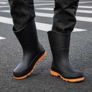 西域骆驼防水雨鞋男士时尚中筒雨靴厨房防滑劳保胶鞋赶海钓鱼水鞋 黄色【加棉款】 拍大一码 42