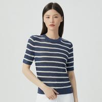 女装条纹镂空珠片针织衫套头衫上衣短袖女